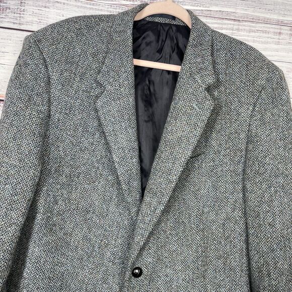 Harris Tweed Herringbone Wool Sport Coat Blazer Jacket Gray Blue 2 Button 44L - Picture 3 of 16